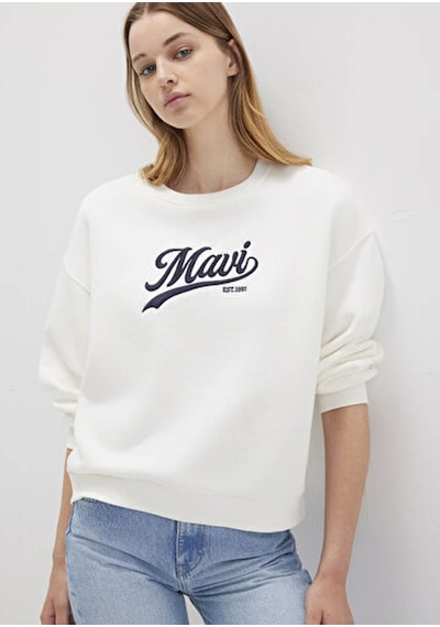 Mavi Logo Baskılı Ekru Kadın Sweatshirt M1s10419-80194 Ekru