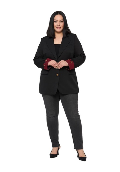 Disentis Büyük Beden Manşeti Kumaş Garnili Düğme Detaylı Astarlı Siyah Bordo Blazer Ceket Siyah Bordo Disentis Büyük Beden Manşeti Kumaş Garnili Düğme Detaylı Astarlı Siyah Bordo Blazer Ceket Siyah Bordo