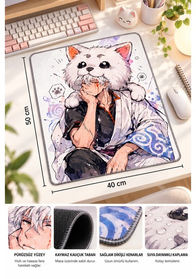 50x40 Cm Ginsama Desenli Gaming Oyuncu Mouse Pad Kaymaz Taban Büyük Fare Altlığı