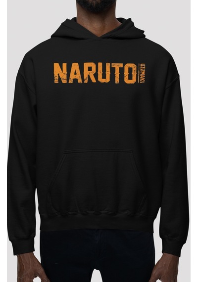 Sevbano Tasarım Naruto Uzumaki Anime Sırt Baskılı Unisex Oversize Penye H Siyah