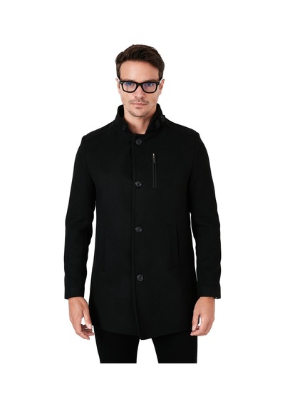 Buratti Slim Fit Düğmeli Dik Yaka Kaşe Erkek Kaban 5840099 Siyah