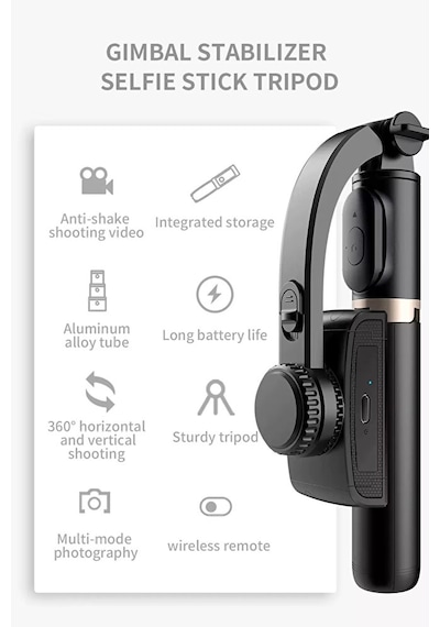 Bluetooth Kumandalı Gimbal Tripod Selfie Çubuğu / 86cm / 360 Dö