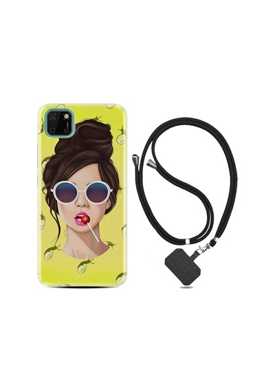Huawei Y5P Kılıf Boyun Askılı Lollipop Woman 1416