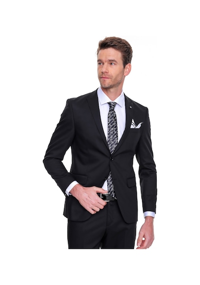 Morven Erkek Siyah Basic Düz Slim Fit Dar Kesim Çift Yırtmaç Tak - 498888096 Siyah