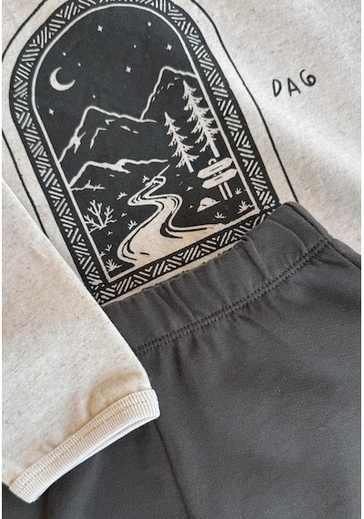 Cigit Oversize Uzun Kollu T-shirt Takım 2-8 Yaş Bej Melanj