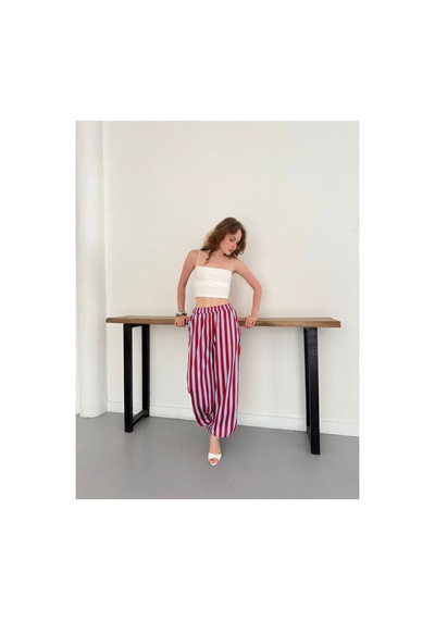 Verymoda Çizgili Salaş Pantolon D3098 Kırmızı Mavi