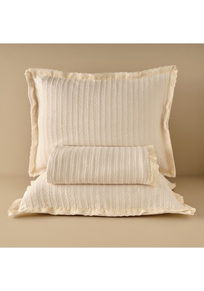 Bella Maison %100 Pamuk Vintage Çift Kişilik Yatak Örtüsü Seti Krem 240 x 260 CM Krem