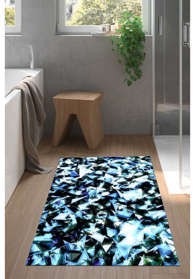 Kaymaz Dijital Mutfak & Salon Halı Star Pamuk Geometrik E5012 Mavi
