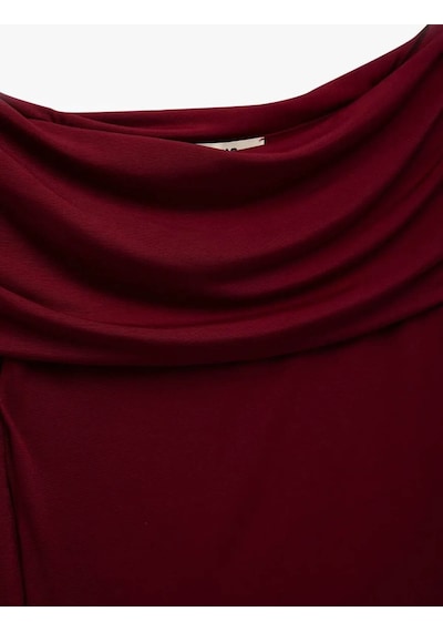 Koton Slim Fit Drapeli Omzu Açık Bordo Kadın Uzun Kollu T-shirt 6wak80032ek Bordo