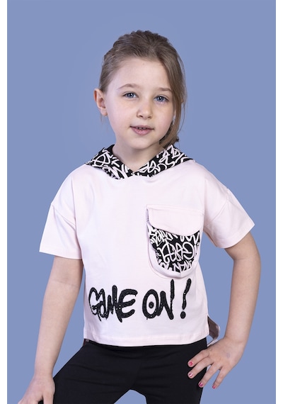 Toontoy Kids Toontoy Kız Çocuk Cep Detaylı Kapüşonlu Baskılı Tişört Pudra
