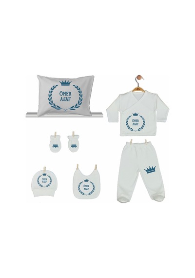 Pia Baby Gl 2008 İsme Özel Taçlı Yastık Zıbın Set Mavi