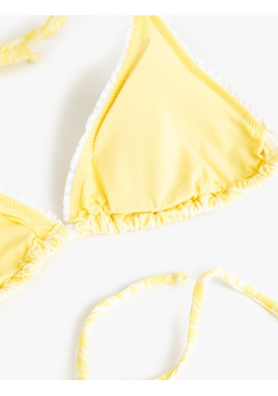 Koton Floral Dokulu Boyundan Bağlamalı Üçgen Bikini Üstü Sarı 5sak10194mm