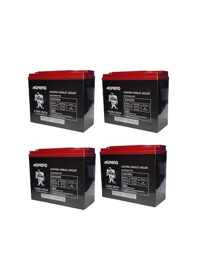 Monero 12v-20 Amper Dik E-bıke Akü 4'lü Paket 24 Amper Ebatlarında Ebatlar: 180 X 78 X 170mm