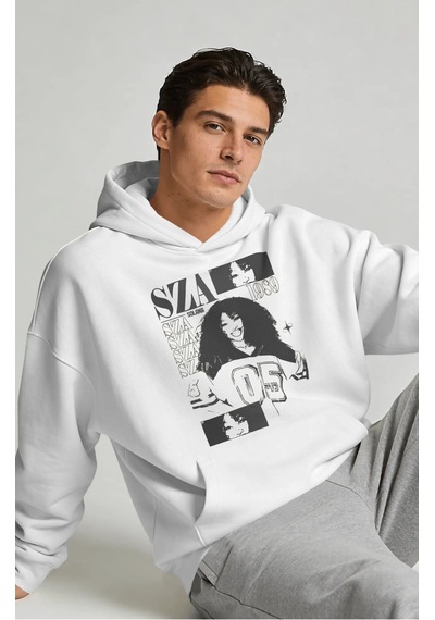 Sevbano Sza Rapper Şarkıcı Sırt Baskılı Unisex Oversize Premium Hoodie beyaz
