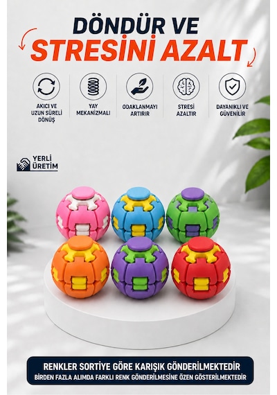 Fırfırik Kinetik Top Duyusal Oyuncak Bas Döndür Stres Topu Spinner Ball Fidget Toy