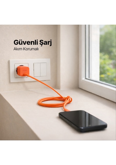 Ttec Smartcharger Gan 45W Avs PD Seyahat Hızlı Şarj Aleti + USB-C - USB-C 3A 120 CM Kablo Neon Turuncu