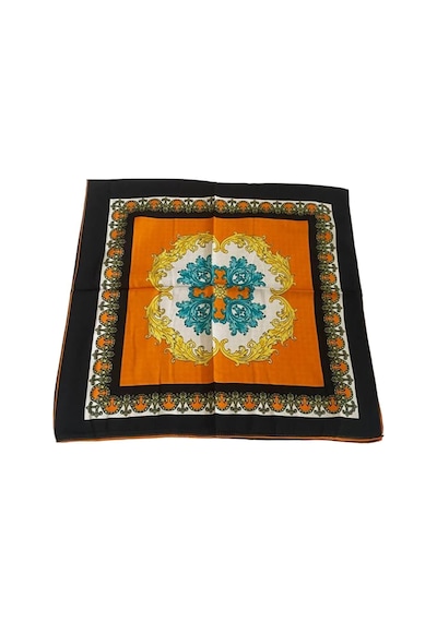 Tikitonki Çiçek Desenli Oranj Saten Eşarp - 90x90 Oranj Oranj