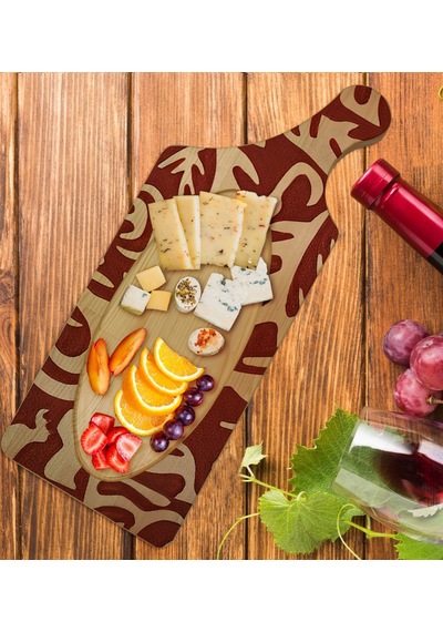 Bk Gift Retro Motif Tasarımlı Dikdörtgen Şeklinde Doğal Ahşap Servis Ve Sunum Tabağı Model 2