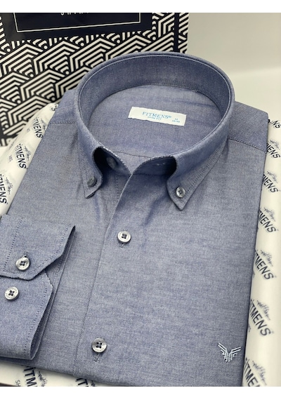 Slim Fit Uzun Kol Pamuklu Hediye Kutulu Kolay Ütülenebilir Erkek Gömlek Fs-002225 - İndigo-1775 Indigo
