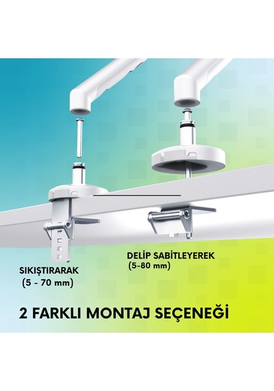 Özel Tasarım Tekli Monitör Kolu Max 35" 10kg Taşıma Kapasiteli Mekanik Yaylı Hızlı Tak-çıkar Vidasız Montaj