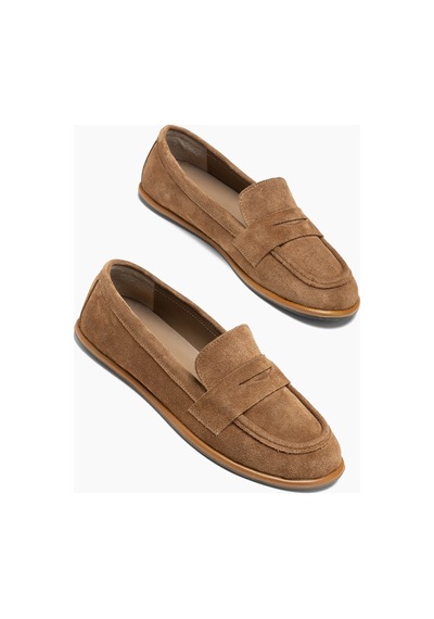 Cara Hakiki Deri Taba Süet Kadın Loafer Ayakkabı