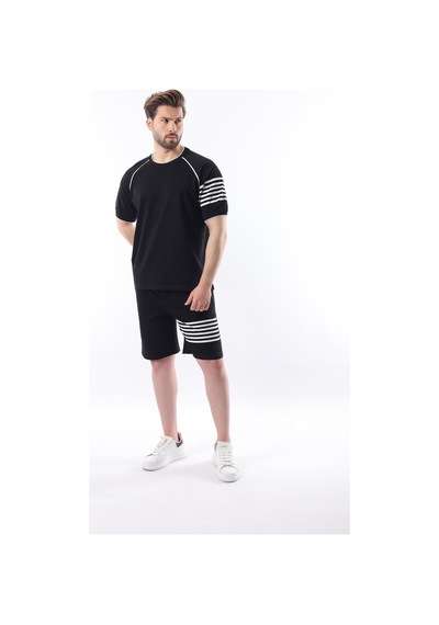 Madmext Siyah Baskılı Reglan Kol Erkek Şort T-shirt Takımı E7306