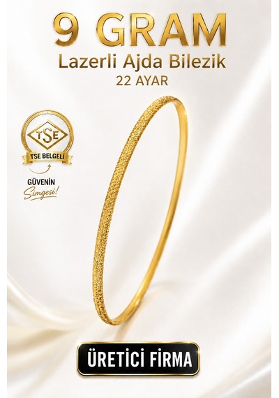 22 Ayar Tse Belgeli 9 Gram Lazerli Ajda Altın Bilezik İşçiliksiz Yatırımlık