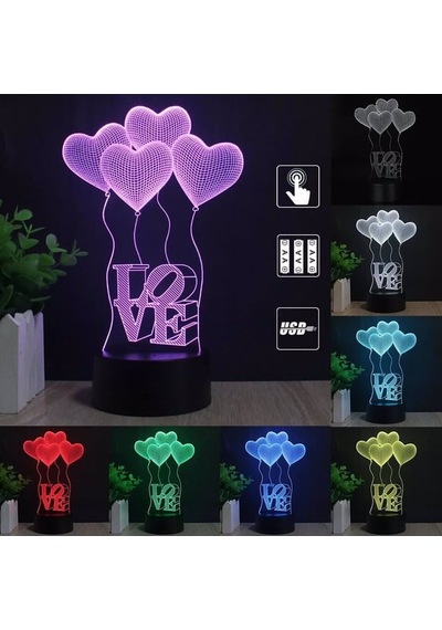 3d Dokunmatik Led Gece Lambası Pilli & Usb Bağlantılı Renk Değiştiren Masaüstü Kalp Love Şekilli Siyah