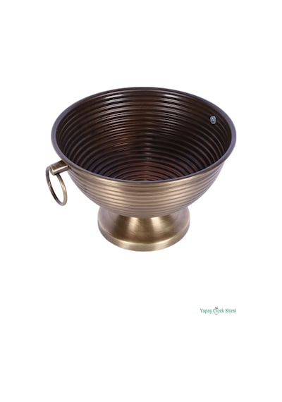Yapay Çiçek Sitesi Metal Çizgili Küpeli Vazo 17 Cm Bronz