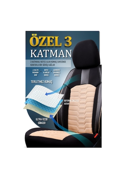 Kia Sportage Lüks 5li Oto Koltuk Kılıfı Gezegen Bej Siyah