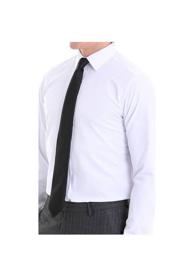Hatemoğlu Beyaz Slim Fit Desenli Pamuklu Uzun Kollu Klasik Gömlek Beyaz