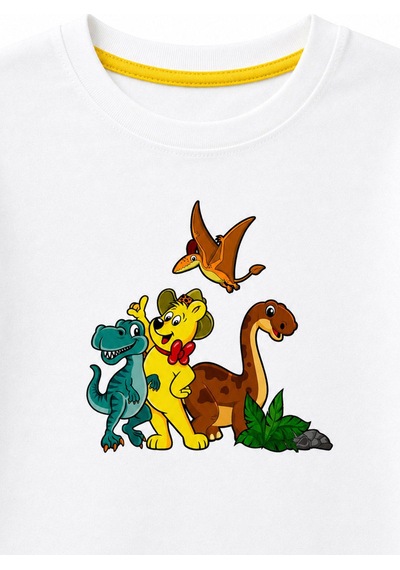 Haribo Lisanslı Dinozor Baskılı T-shirt Şort Takım Beyaz