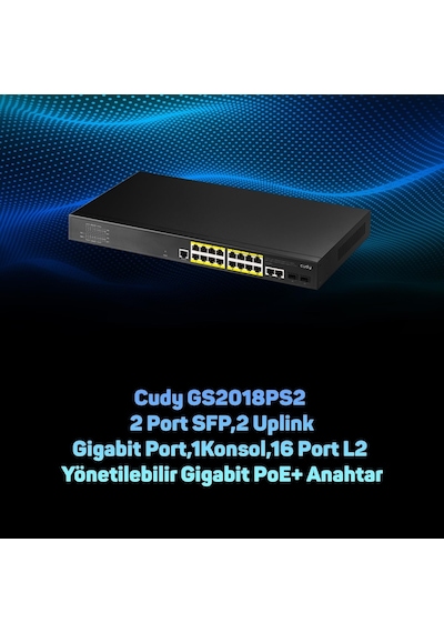 Cudy GS2018PS2 2 Sfp 2 Uplink16 Port L2 Yönetilebilir Gigabit Poe+ Switch