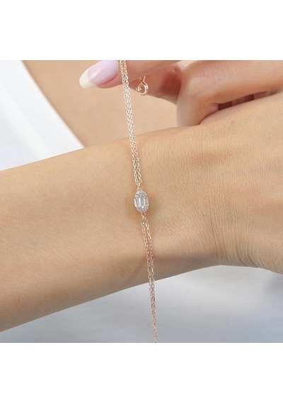 Mia Vento Pırlanta Montür Minimal Oval Baget Rosegold Gümüş Bileklik