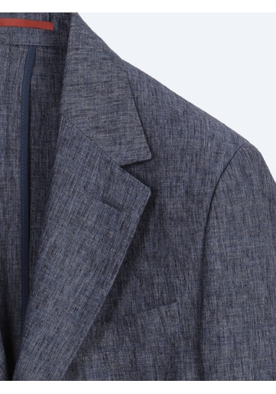 Kip Mavi Desenli Modern Fit Keten Karışımlı Takım Elbise