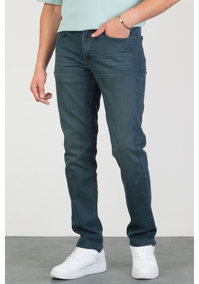 HLT Jeans Erkek Petrol Yeşili Taşlamalı Slim Fit Likralı Jean Kot Pantolon Robert Yeşil