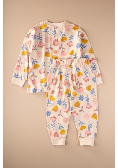 Cigit Desenli Pijama Takımı 2-8 Yaş Ekru Çiçek Desen