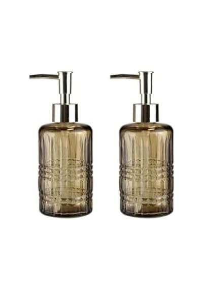 Banyo Seti Cam Sıvı Sabunluk 2 Adet,kristal Desenli Kahverengi 300ml 6,8x17,6cm Diğer