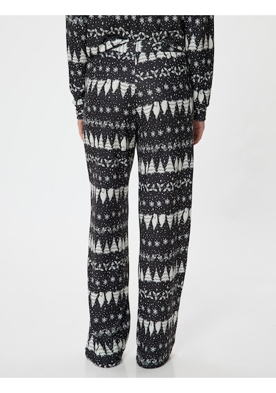 Koton Yılbaşı Temalı Pijama Altı Düz Bol Paça Rahat Kalıp Siyah Desenli 5wlk40008mk Siyah