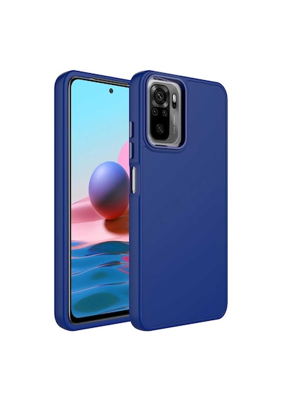 Xiaomi Redmi Note 10s Kılıf Metal Çerçeve Ve Buton Tasarımlı Silikon Zore Luna Kapak Lacivert