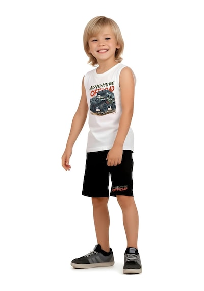 Fyk Kids Erkek Çocuk Advanture Baskılı Alt-üst Takım Beyaz