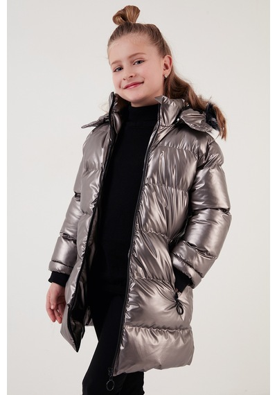 Lela Peluş Astarlı Yakası Suni Kürklü Çıkarılabilir Kapüşonlu Kışlık Kız Çocuk Mont 5761908 Bronz