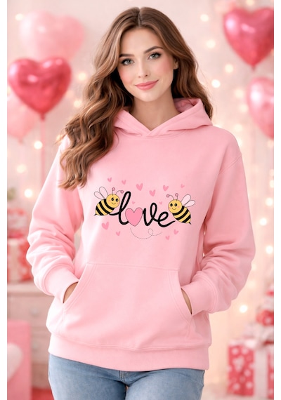 Stil X Sevgililer Gününe Özel, Kapüşonlu Kadın Sweatshırt, Valentıne's Day Pembe-1