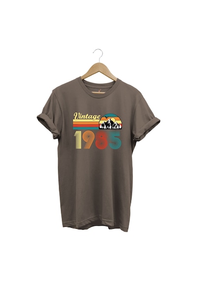 Retro Vintage 1985 Doğa Temalı Renkli Baskılı %100 Pamuk Unisex Regular Fit T-shirt Kahverengi