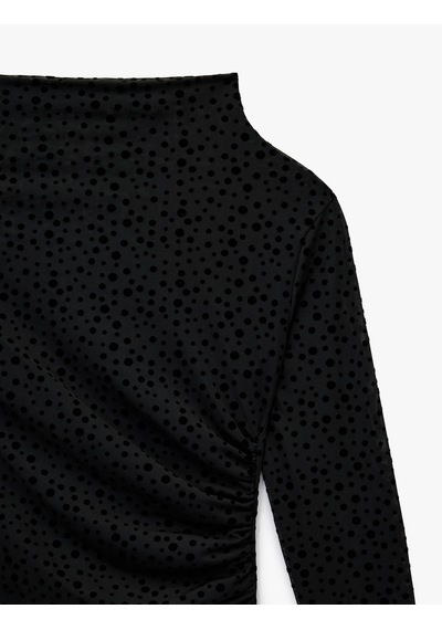 Koton Slim Fit Uzun Kollu Geniş Dik Yaka Puantiyeli Tül Bluz Siyah 6wak80389ek Siyah