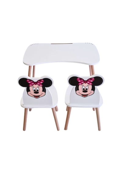 Liva Ahşap Çocuk Aktivite 1 Masa 2 Sandalye Takımı 4-12 Yaş Minnie Mouse Çok Renkli