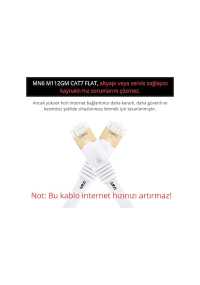 Mn6 M112gm 10 Metre Cat7 Flat Yassı Ethernet İnternet Kablosu 10 Gbps 600 Mhz Rj45