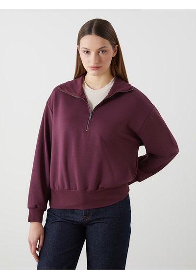Lcwaıkıkı Classic Mürdüm Dik Yaka Oversize Kadın Sweatshirt