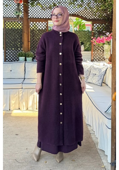 Rabia Şamlı Yakut Angora Triko Kap Mürdüm Normal