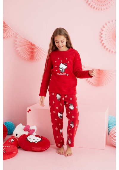 Siyah İnci Lisanslı Polar Çok Renkli Nakışlı Bisklet Yaka Pijama Takım Hk320 Kırmızı